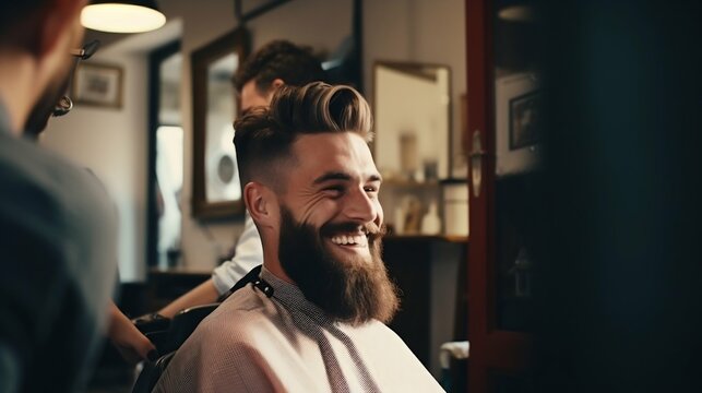 Barbershop Bliss: Stylish Man Enjoying Grooming Session. Generative ai