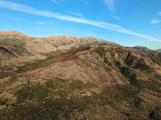 Albanian mountains near Saranda-aerial panorama landscape view Albania Aerial photography. The Ionian Sea.Albanian Riviera. Shooting from a drone Sarande.Albanian coast-Balkan country.Hikers paradise	