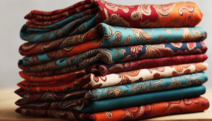 A collection of contemporary paisley print fabric swatches featuring the latest design patterns available for purchase