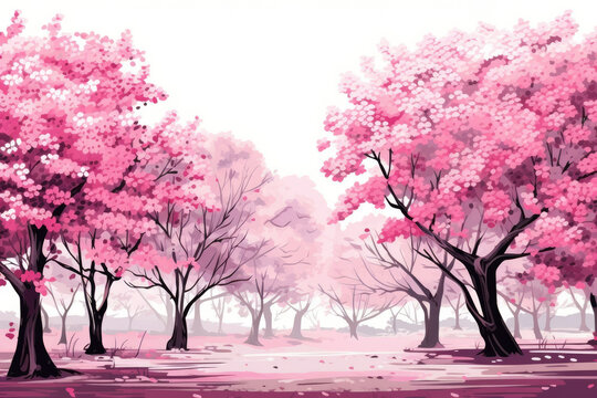 Garden tree sakura landscape season illustration background cherry nature spring art watercolor