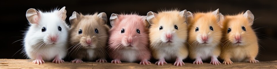 Adorable Collection of Colorful Hamsters on a Wooden Table