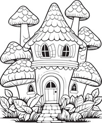 Mushroom coloring page. Mushroom coloring book page. Black and white mushroom outline. Mushroom house coloring page.