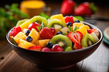 Diet breakfast strawberry blueberry healthy fresh food dessert kiwi fruit salad