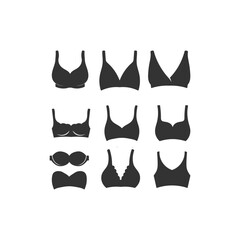 Set of Collection Woman Female Girl Lady Bra Underwear Silhouette Illustration