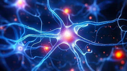 Neural network transmitting neural impulses. Postproducted generative AI illustration.