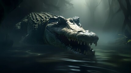 Menacing Crocodile Lurking in the Water, Ready to Strike - obrazy, fototapety, plakaty