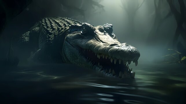 Menacing Crocodile Lurking in the Water, Ready to Strike