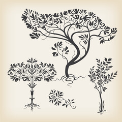 A set of decorative illustrations in the form of a tree.