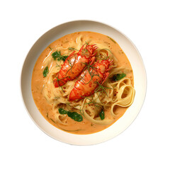 A Plate of Gourmet Lobster Bisque Pasta Isolated on a Transparent Background