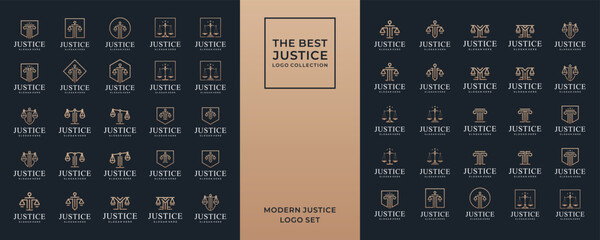 Simple elegant law firm logo collection , justice logo set , black and gold background