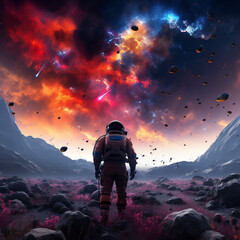 space art landscape colorful from alien planet