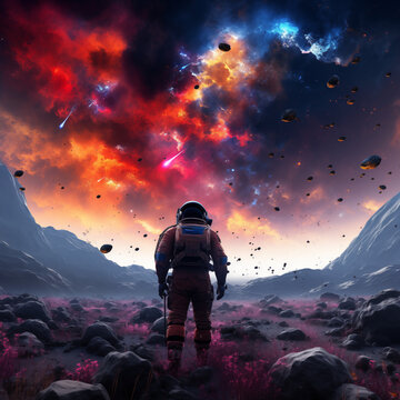 space art landscape colorful from alien planet