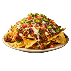 A Plate of Loaded Nachos Isolated on a Transparent Background
