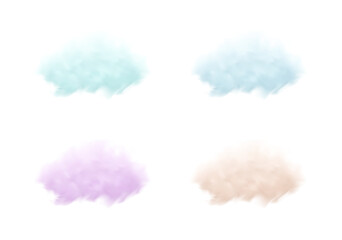 Different color 3d clouds set isolated on a white background. Render realistic clouds icon in the blue sky. 3d geometric shapes vector illustration