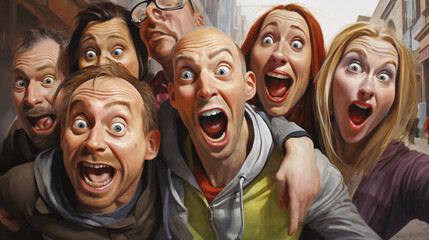 group of people  with crazy faces - obrazy, fototapety, plakaty