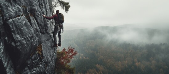 Spirit a Young man climbing up a peak of mountain.AI generated image
