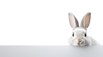 Obraz premium Horizontal AI illustration. Rabbit on white copy space background. Concept religions and cultures.