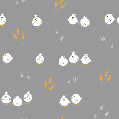 Cute chicken Seamless Pattern, Cartoon Doodle chickens Background vector Illustration