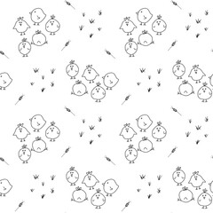 Fototapeta premium Cute chicken Seamless Pattern, Cartoon Doodle chickens Background vector Illustration