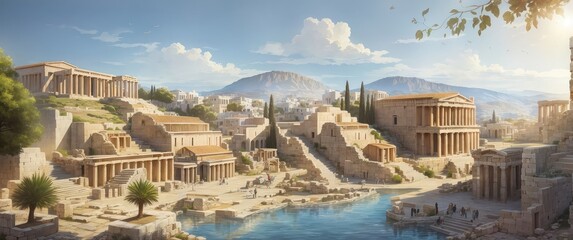 ancient Greece city illustration - obrazy, fototapety, plakaty
