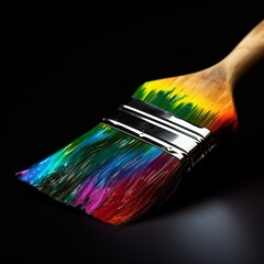 Rainbow brush, brush painted in all colors of the rainbow, isolated on black, symbol, emblem, design element
