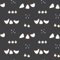 Cute Cartoon chicken and hen Seamless Pattern, Background vector Illustration