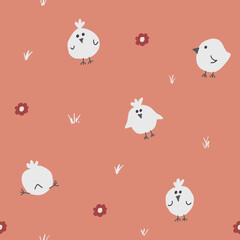 Cute chicken Seamless Pattern, Cartoon Doodle chickens Background vector Illustration