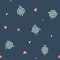 Cute chicken Seamless Pattern, Cartoon Doodle chickens Background vector Illustration
