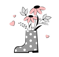 Boot with flowers on white background