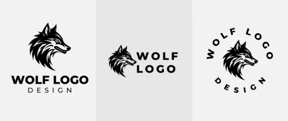 Fotobehang Vintage Wild Wolf Logo Vector Illustration. wild head wolf fierce face logo design inspiration © iamfrk7