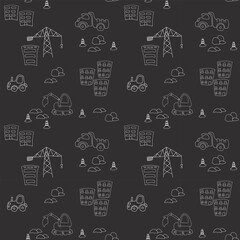 Cute construction site Seamless Pattern, Cartoon building area background, vector Illustration.