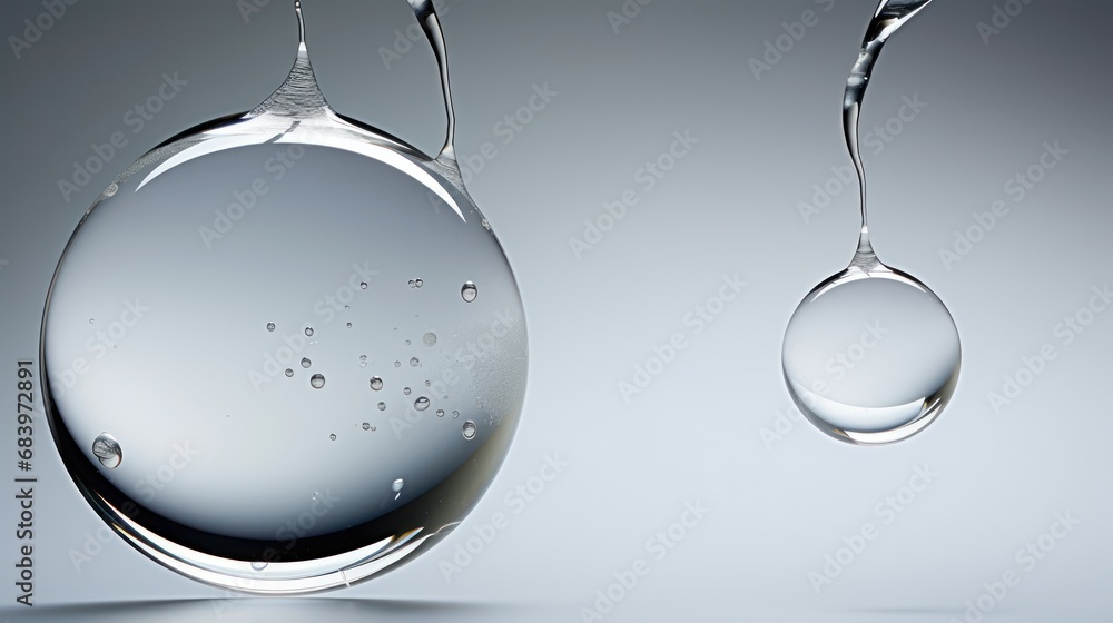 Poster a drop of water and a drop of water on a gray background with a drop of water in the middle of the d