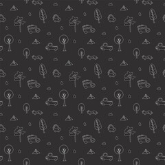 Cute Dino Cars Seamless Pattern, Childish Cartoon background, vector Illustration