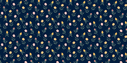 Flowers and branches of leaves. seamless pattern for print, textile, fabric. Hand drawn fashion illustration in soft colors