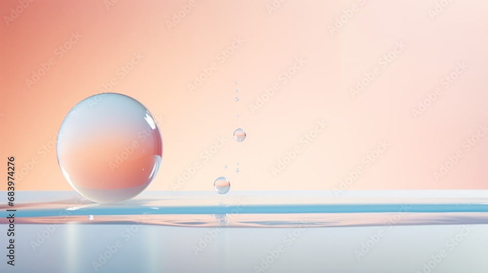 Poster a drop of water falling into a pool of water with a pink and blue sky in the background and a drop o