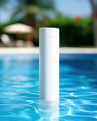Fototapeta na wymiar White mock up tube for skin care cosmetics in pool blue water. Template for design