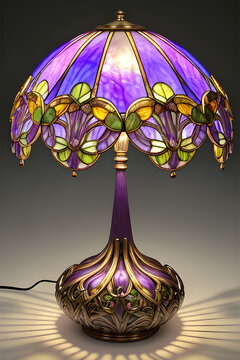 Purple Art Nouveau stained glass lamp