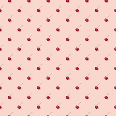 Cherry seamless pattern. Vegan organic eco fruit background. vector illustration