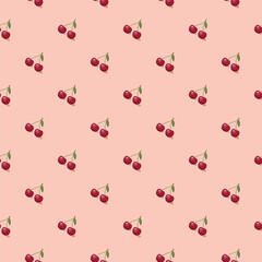 Cherry seamless pattern. Vegan organic eco fruit background. vector illustration