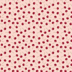 Cherry seamless pattern. Vegan organic eco fruit background. vector illustration