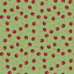 Cherry seamless pattern. Vegan organic eco fruit background. vector illustration