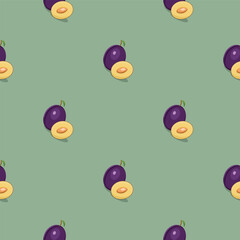 Fototapeta premium Plum seamless pattern. Vegan organic eco fruit background. vector illustration.