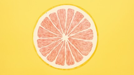  a drawing of a grapefruit cut in half on a yellow background with space for the word'grapefruit '.