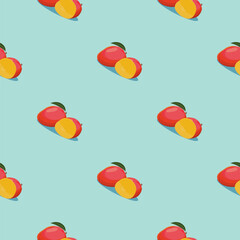 Mango seamless pattern. Vegan organic eco fruit background. vector illustration.