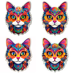 Fototapeta premium Coleção de Adesivos de Gato em Arte Folclórica