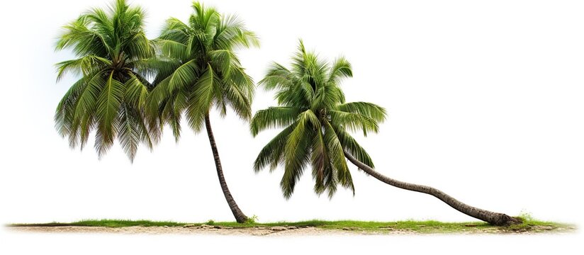 Beautiful green coconut trees in different stems on white background. AI generated image