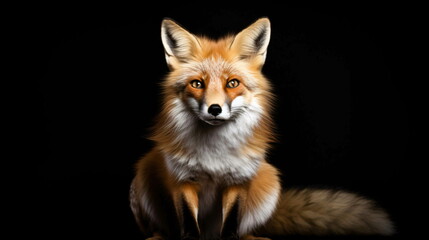 A front view of a fox on a black background