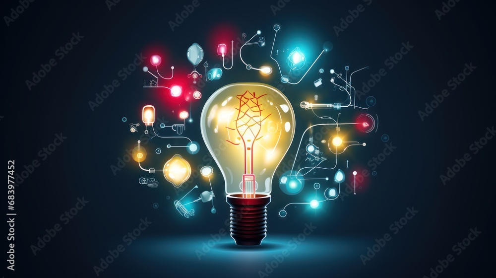 Poster a glowing light bulb with a circuit board in the middle of it and a circuit board in the middle of t