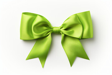Lime green ribbon bow isolated on white background 