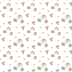 Cute Hedgehog Seamless Pattern, Cartoon animal background vector Illustration